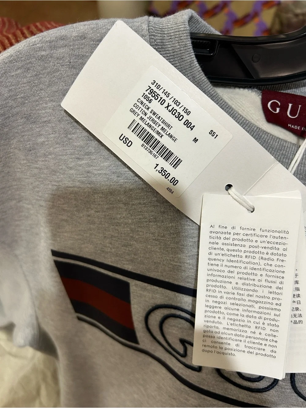 Men's Gucci jersey cotton sweatshirt prominent retro style embroidery medium